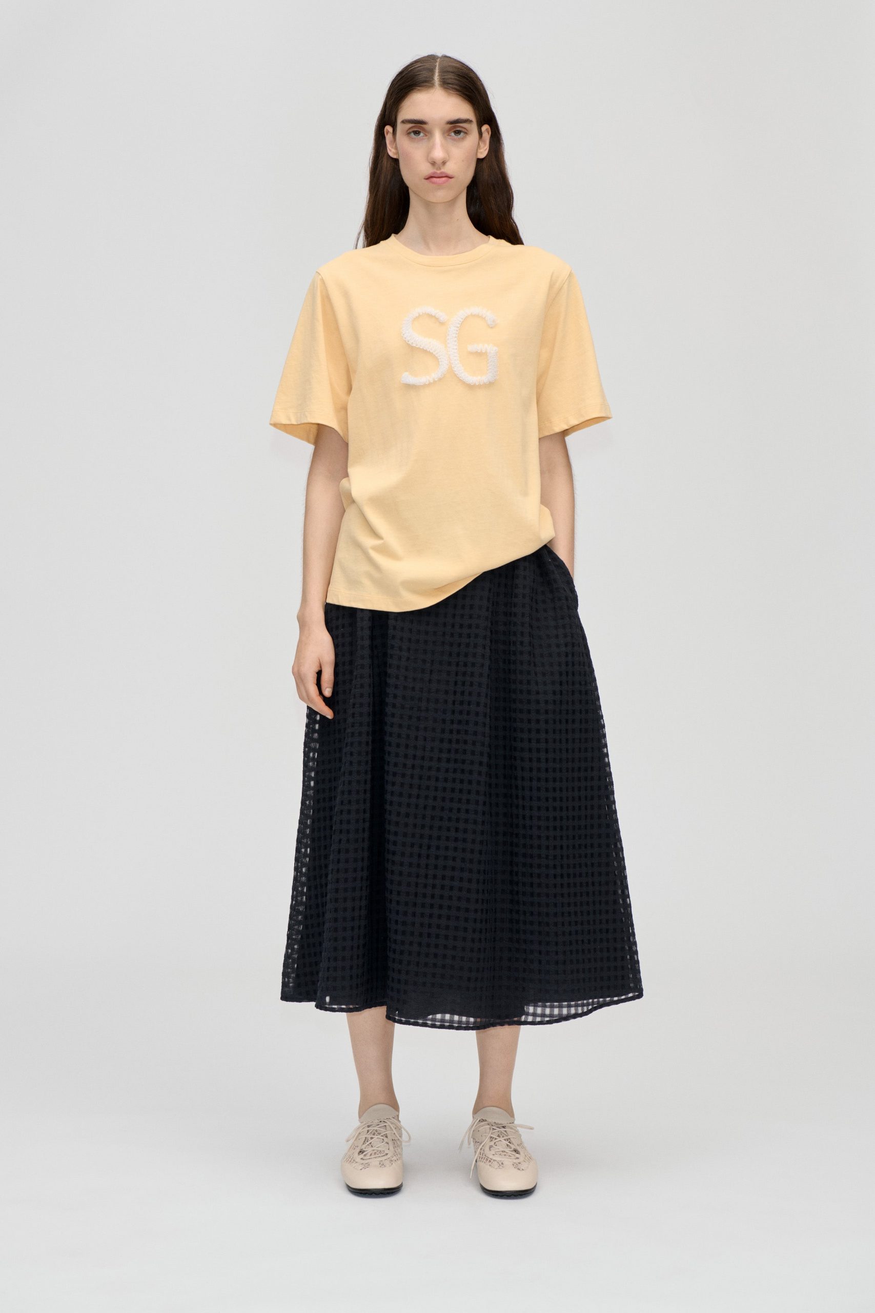 Stine Goya Adjustable Waist Voluminous Midi Skirt - Checkered Organza