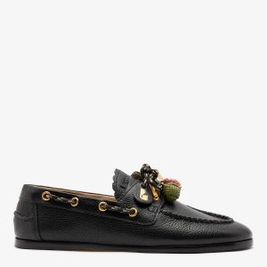 Larroudé Cyprus Boat Shoe Black Leather