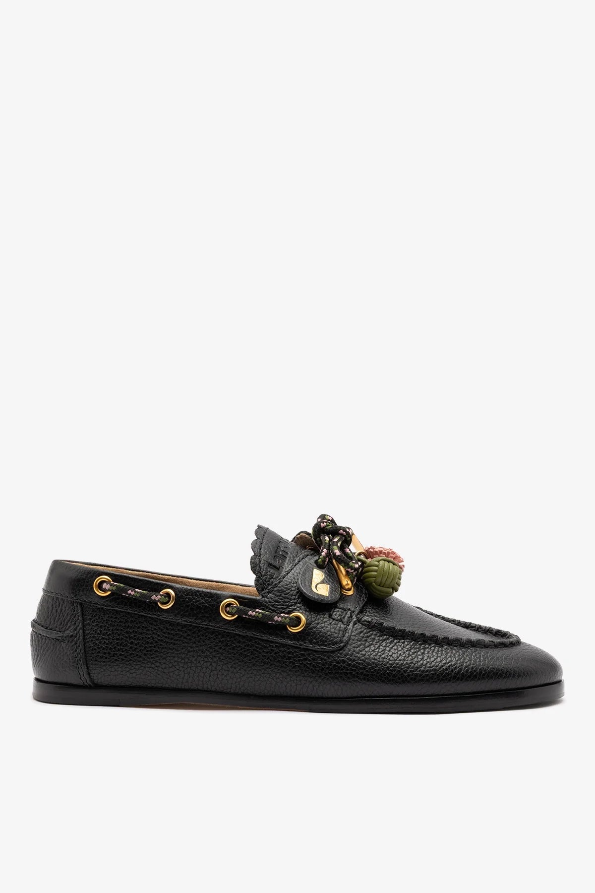 Larroudé Cyprus Boat Shoe Black Leather