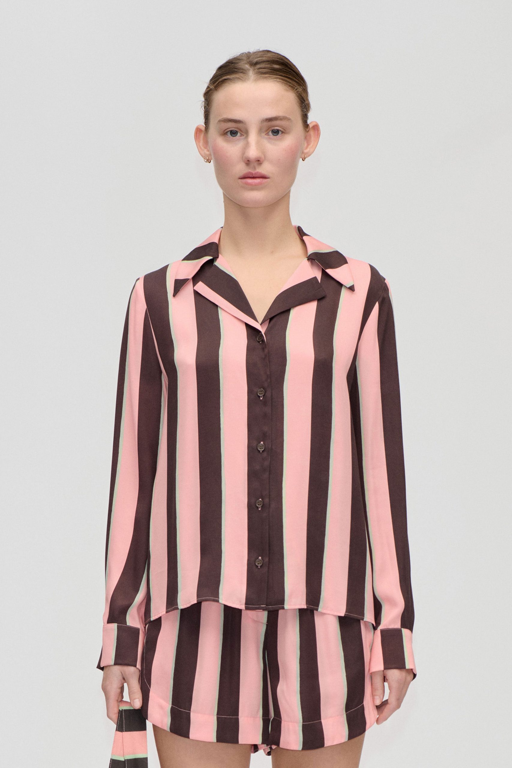 Stine Goya Wide Point Collar Shirt - Rosewood Mint Stripes