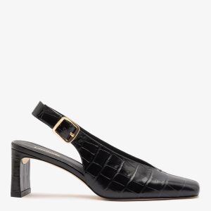 Larroudé Katie Pump Black Crocodile-Embossed Patent