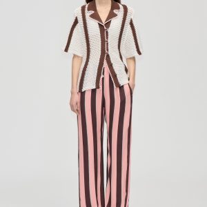 Stine Goya Elasticated Long Pants - Rosewood Mint Stripes