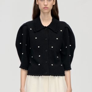 Stine Goya Bobble Knit Polo Cardigan - Midnight Bobbles