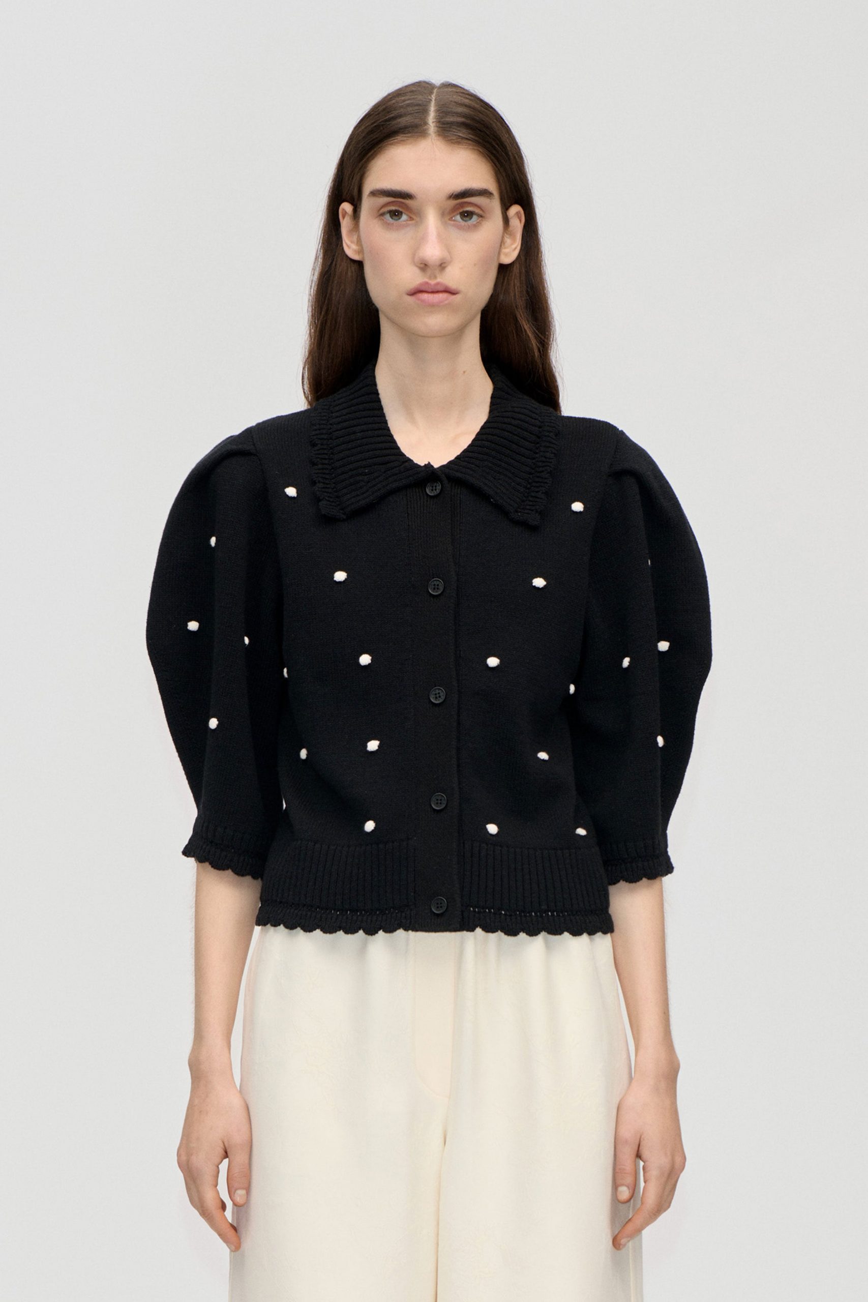 Stine Goya Bobble Knit Polo Cardigan - Midnight Bobbles