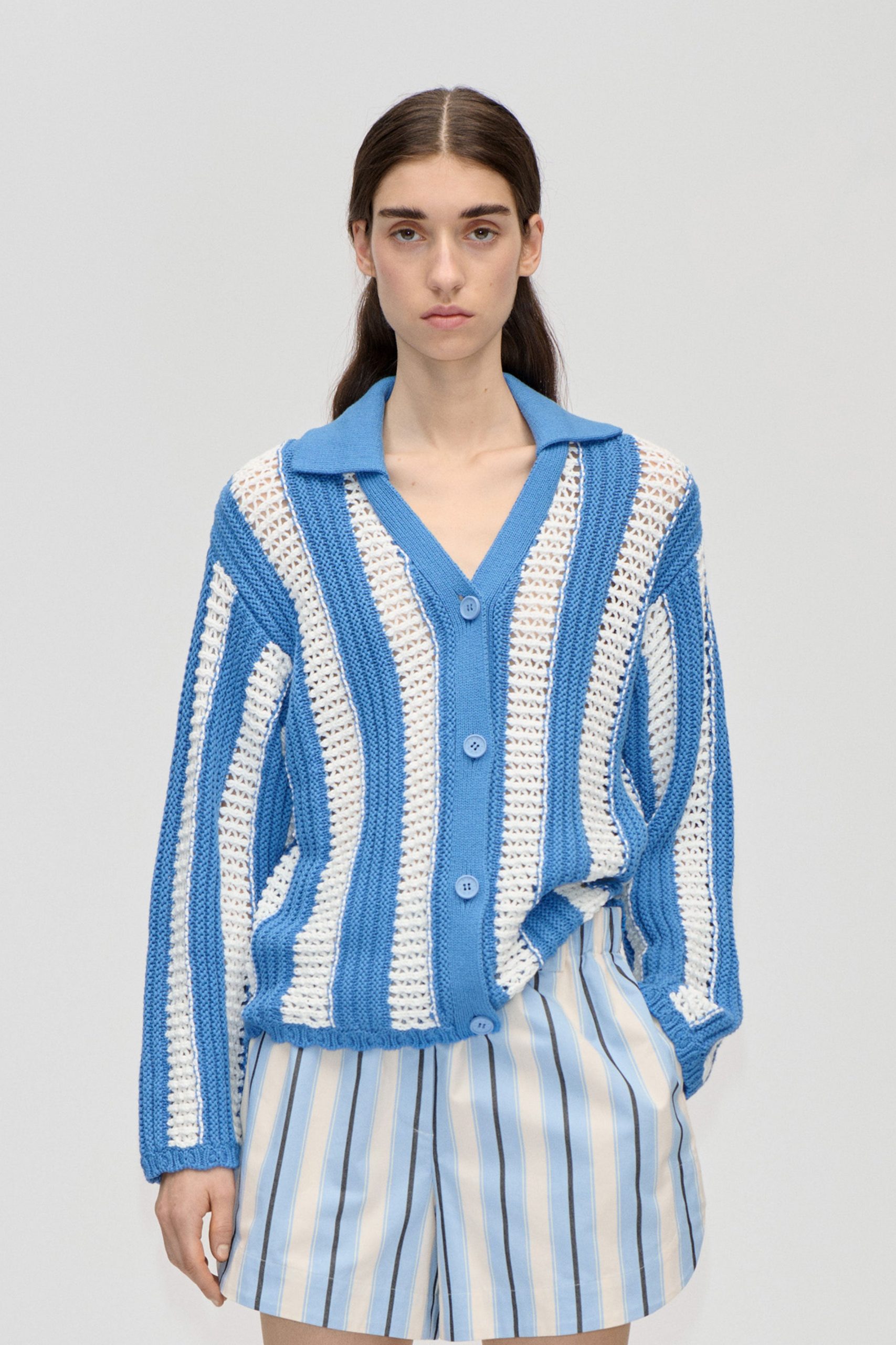 Stine Goya Knit Collar Cardigan - Baseball Stripes