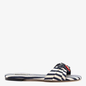 Larroudé Bardot Flat Navy Striped Canvas