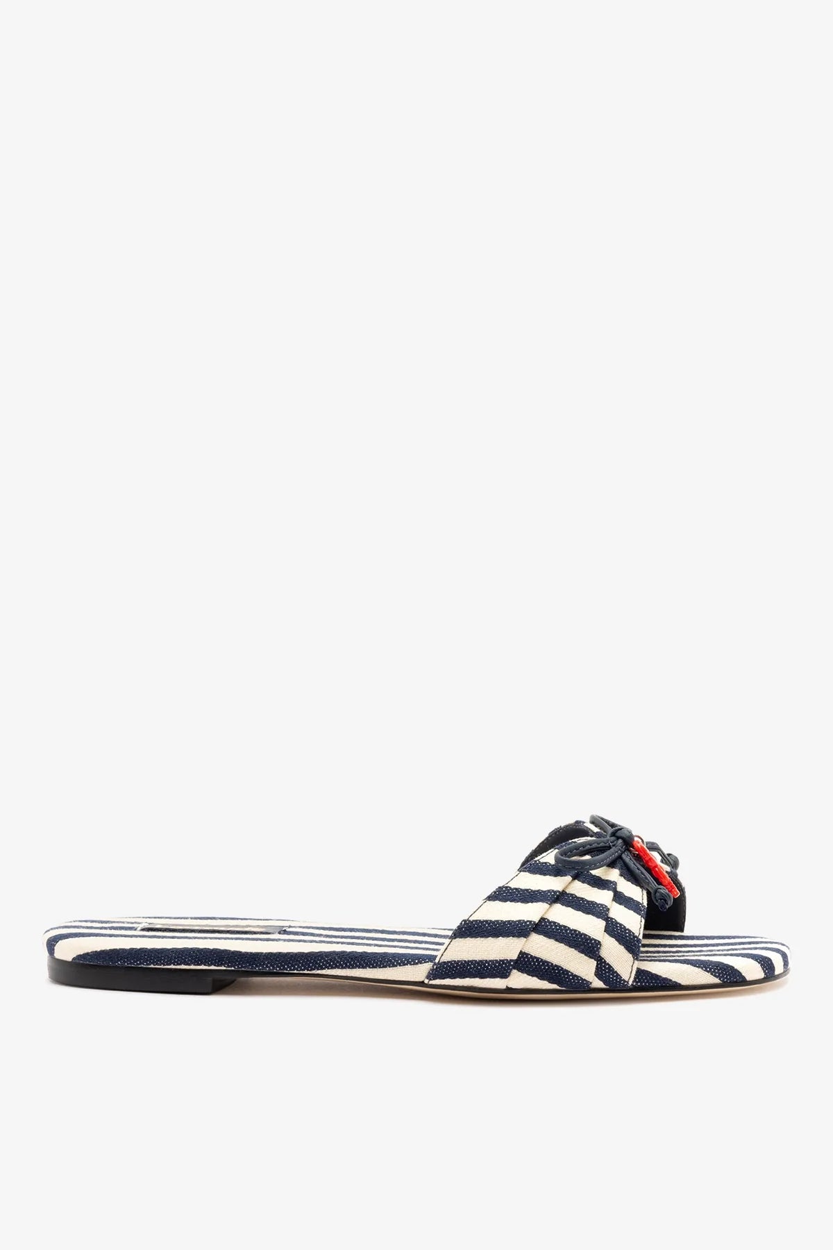 Larroudé Bardot Flat Navy Striped Canvas