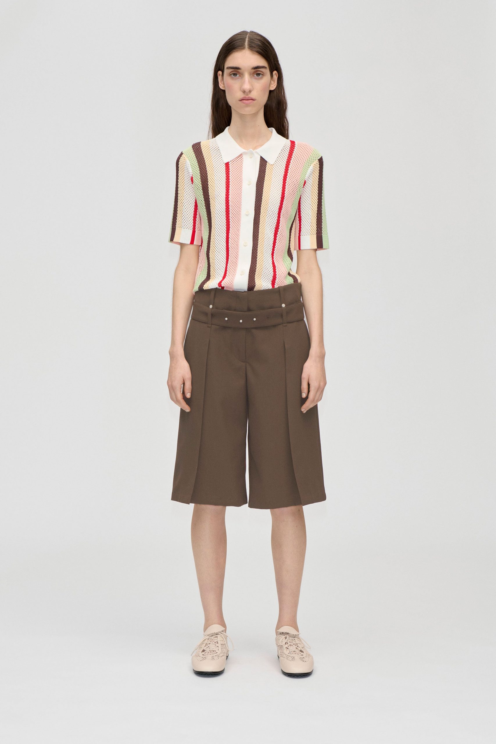 Stine Goya Belted Tailored Bermuda - Chicory Coffee