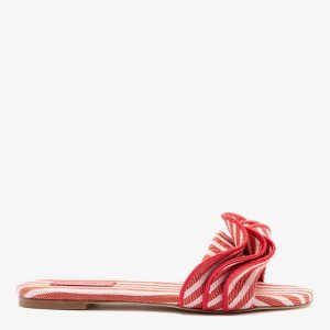 Larroudé Ivy Ruffle Flat Carmine Striped Canvas