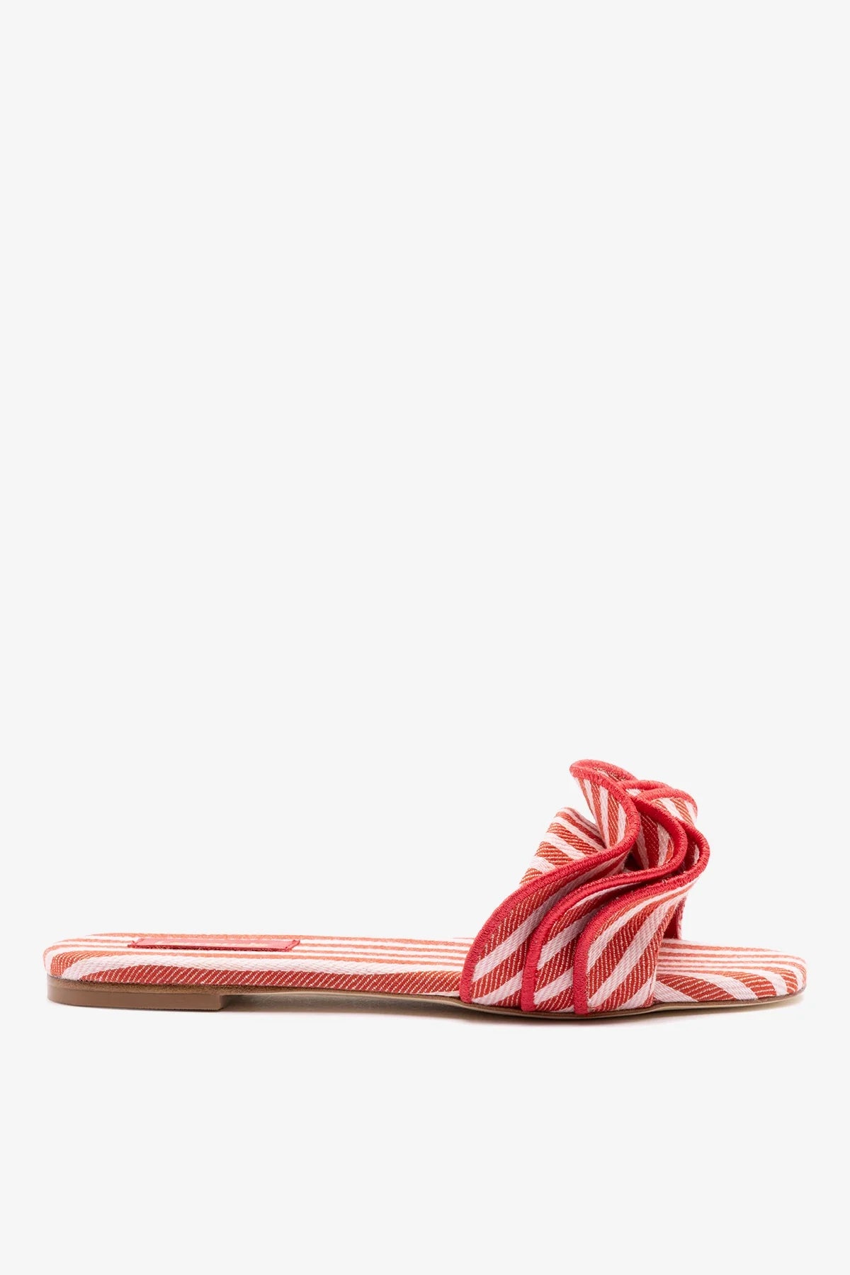 Larroudé Ivy Ruffle Flat Carmine Striped Canvas
