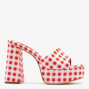 Larroudé Dolly Platform Mule Scarlet Printed Fabric