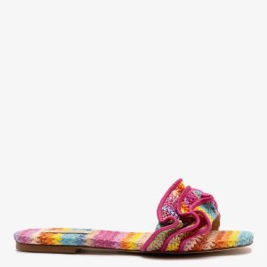 Larroudé Ivy Ruffle Flat Rainbow Raffia