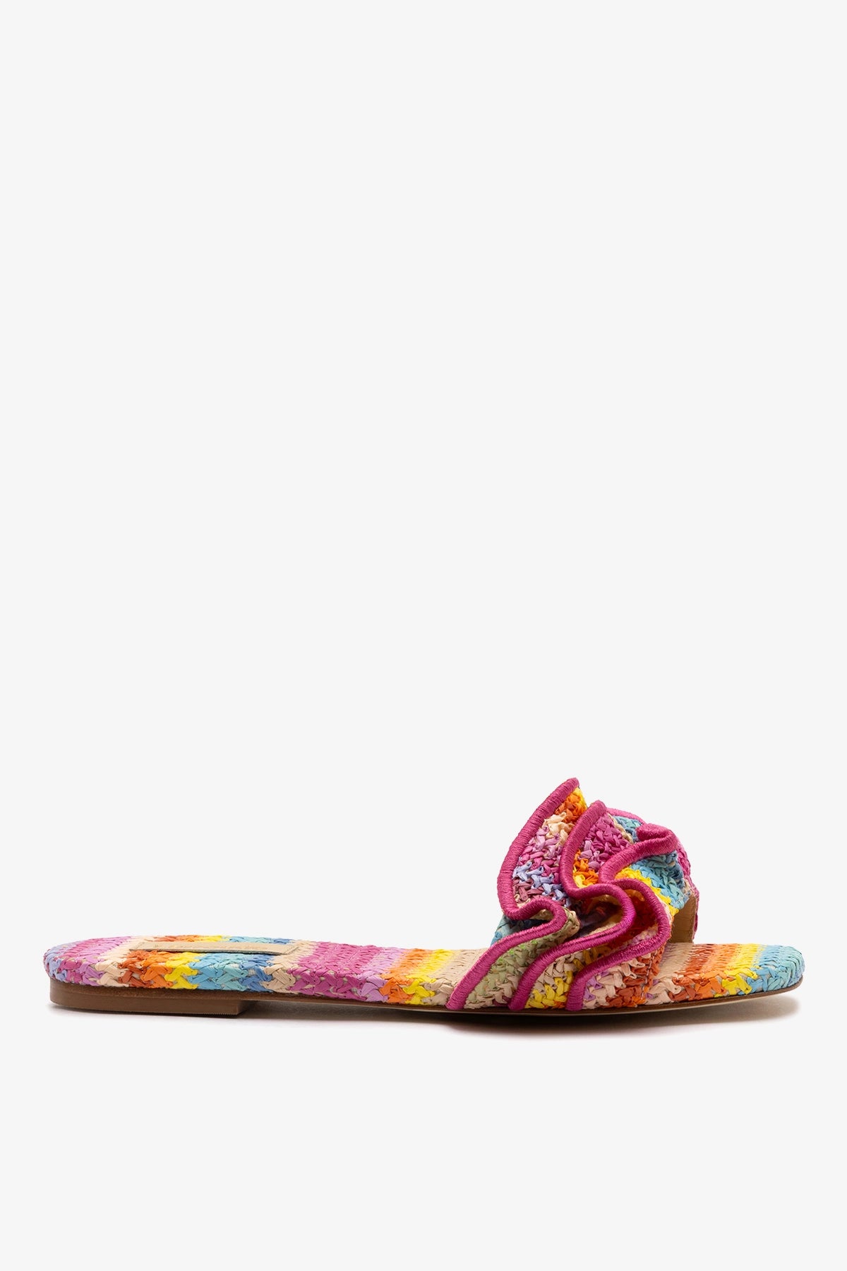 Larroudé Ivy Ruffle Flat Rainbow Raffia