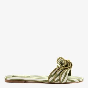Larroudé Ivy Ruffle Flat Seaweed Striped Canvas