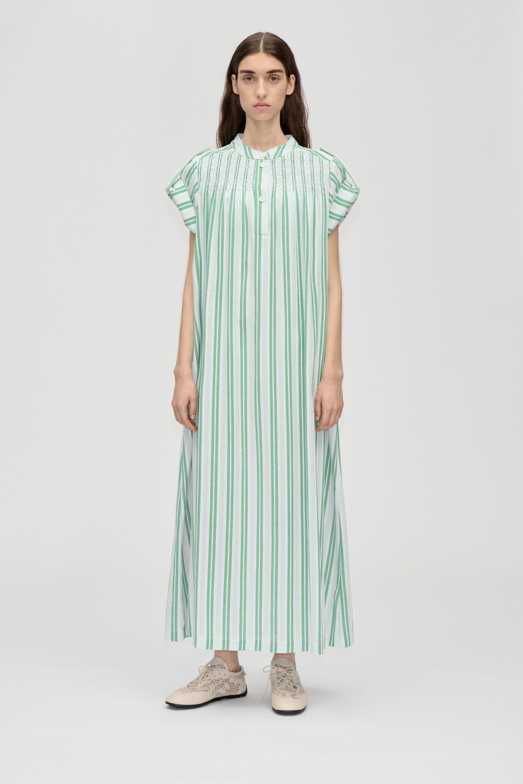 Stine Goya Smocked Tunic Long Dress - Smocked Stripes