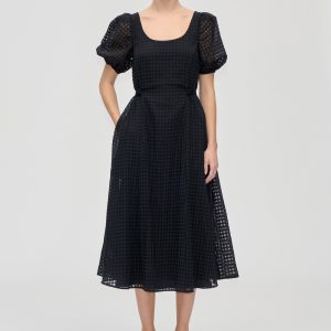 Stine Goya Adjustable Waist Voluminous Midi Dress - Checkered Organza
