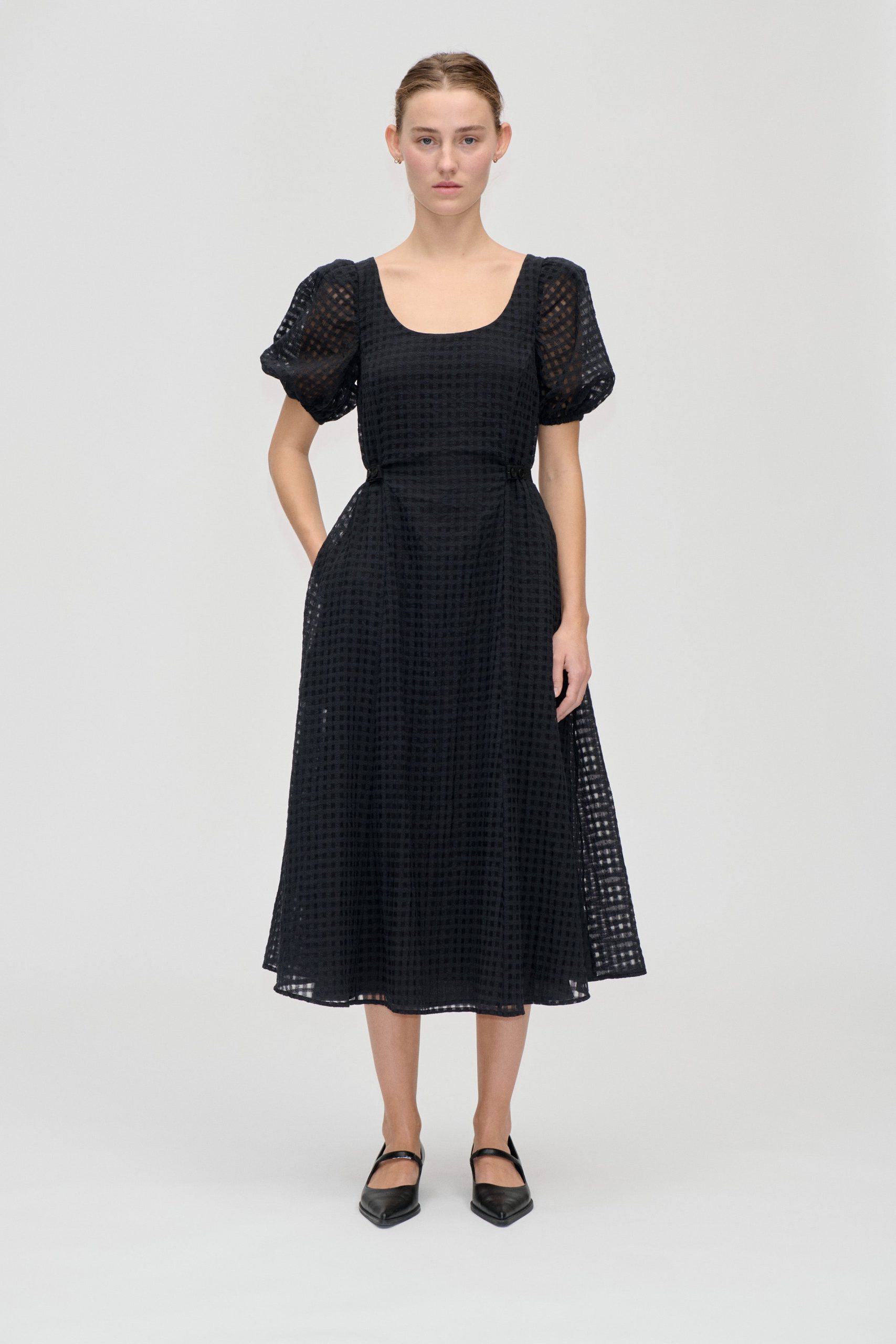 Stine Goya Adjustable Waist Voluminous Midi Dress - Checkered Organza