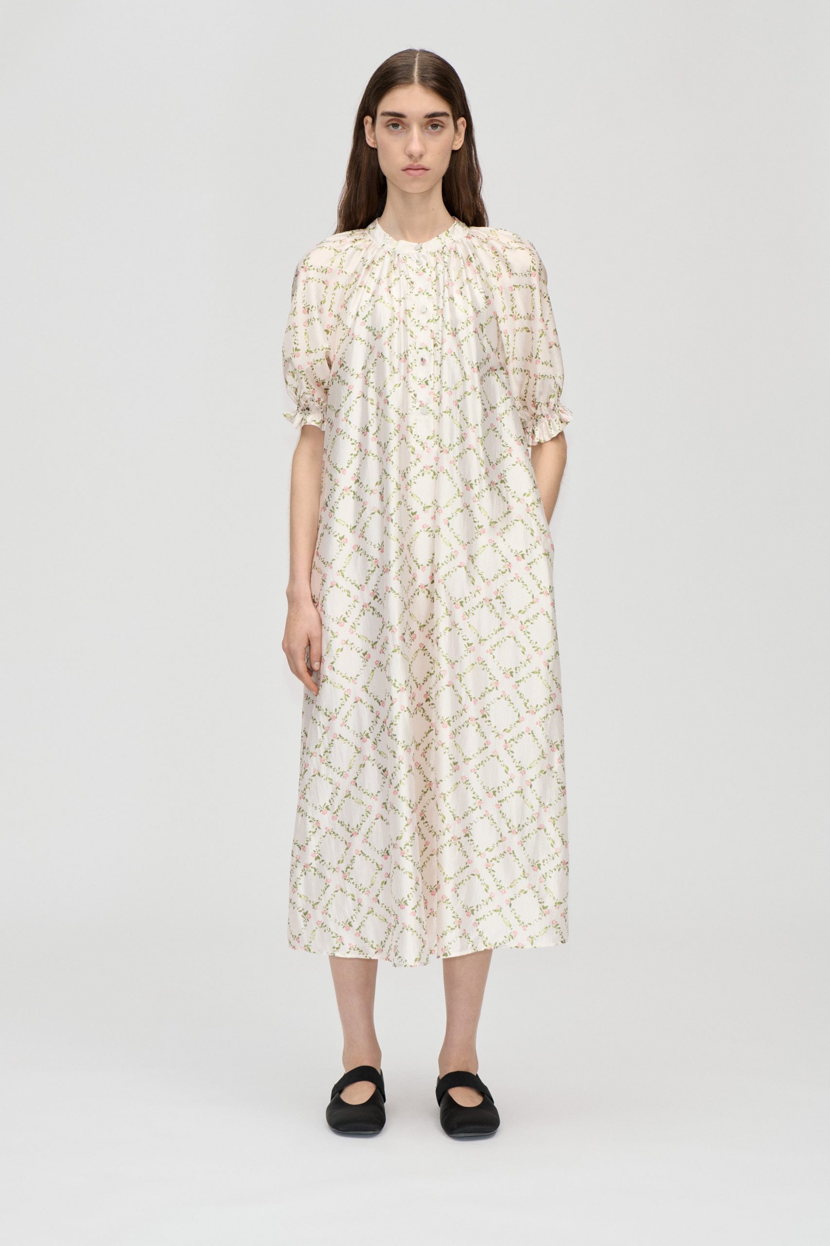 Stine Goya Front Placket Long Dress - Sakura Check Pink