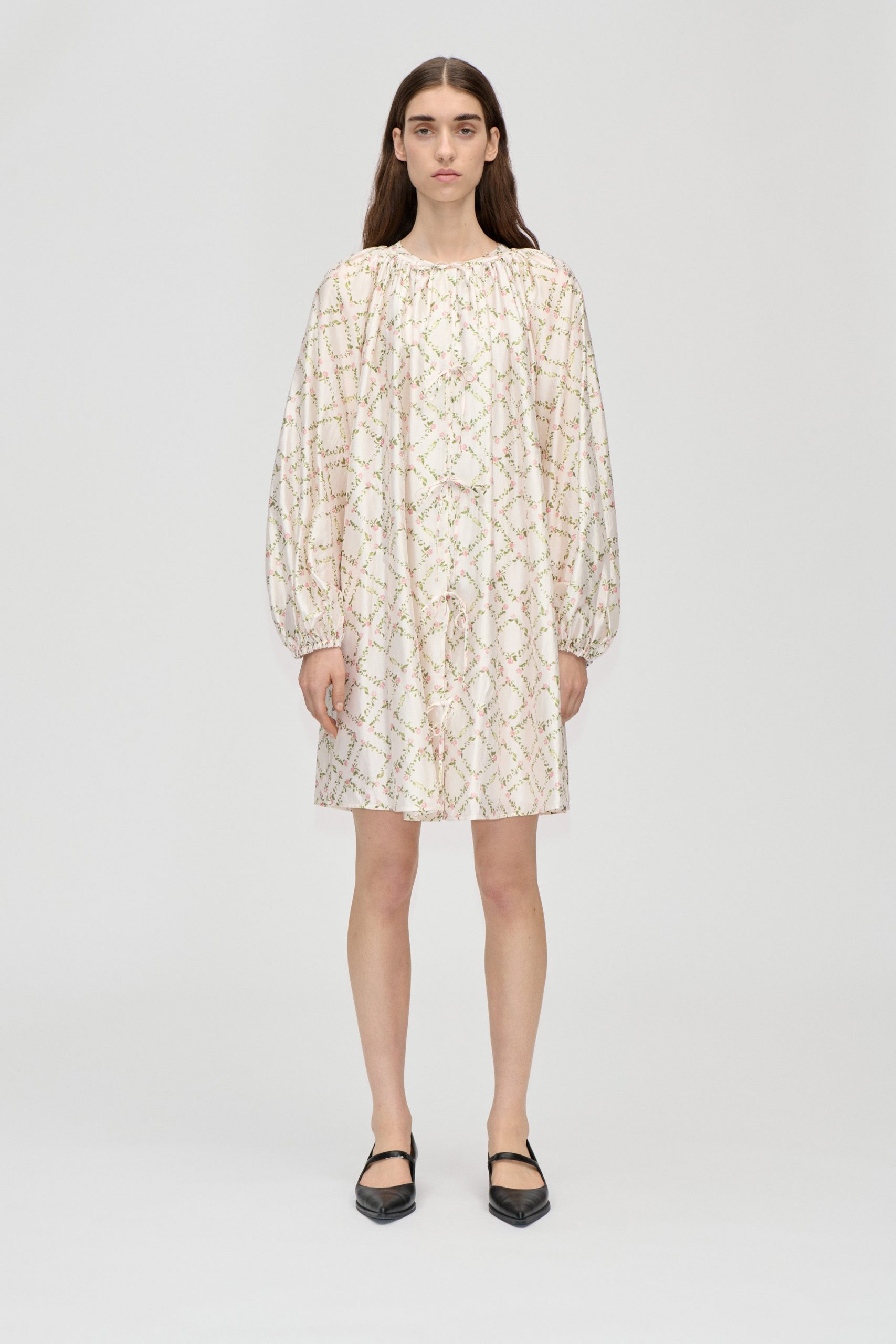 Stine Goya Voluminous Bow Dress - Sakura Check Pink