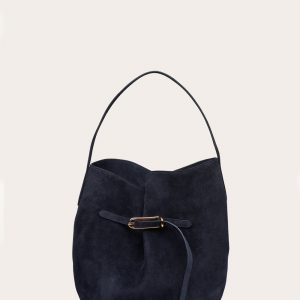 Little Liffner Belted Bucket Bag Large Navy Suede
