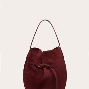 Little Liffner Belted Bucket Bag Large Burgundy Suede