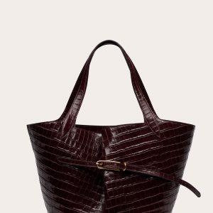 Little Liffner Belted Tote Burgundy Croc