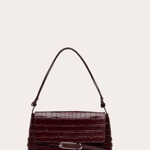 Little Liffner Belted Shoulder Bag Burgundy Croc