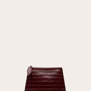 Little Liffner Zip Clutch Burgundy Croc