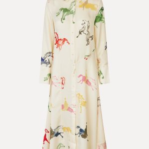 Stine Goya Front Placket Midi Polo Dress - Horses