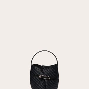 Little Liffner Belted Bucket Bag Mini Black Raffia