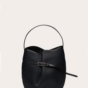 Little Liffner Belted Bucket Bag Large Black Raffia