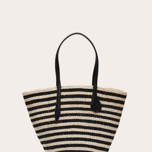Little Liffner Straw Basket Black and Cream