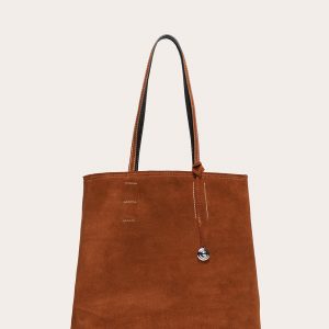 Little Liffner Paper Tote Saddle Brown Suede