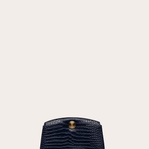 Little Liffner Pushlock Clutch Navy Croc