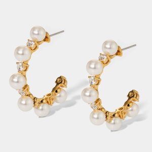 Nadri VENUS PEARL C HOOP EARRINGS