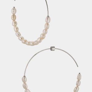 Nadri SIREN PEARL WIRE HOOP EARRINGS