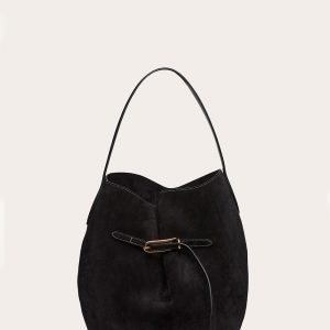 Little Liffner Belted Bucket Bag Large Black Suede