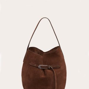 Little Liffner Belted Bucket Bag Large Dark Brown Suede