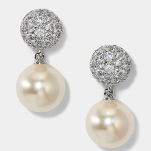 Nadri UNDER THE SEA PAVE PEARL DOUBLE DROP EARRINGS