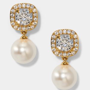 Nadri UNDER THE SEA CUSHION HALO PEARL DROP EARRINGS