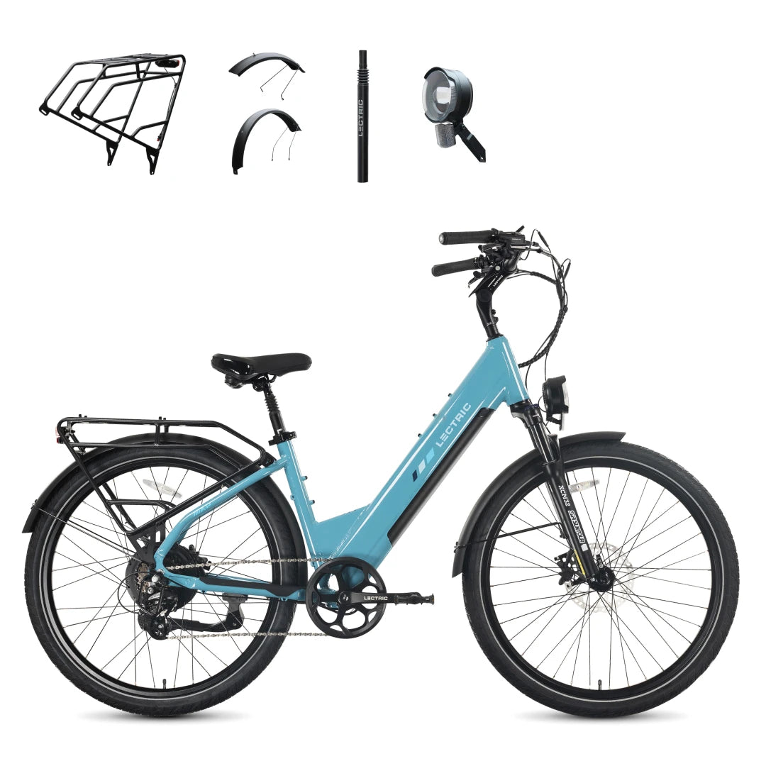 Lectric XPress2 Raindrop Blue Cruiser + FREE Rear Rack, Fenders, Elite Headlight, Suspension Seat