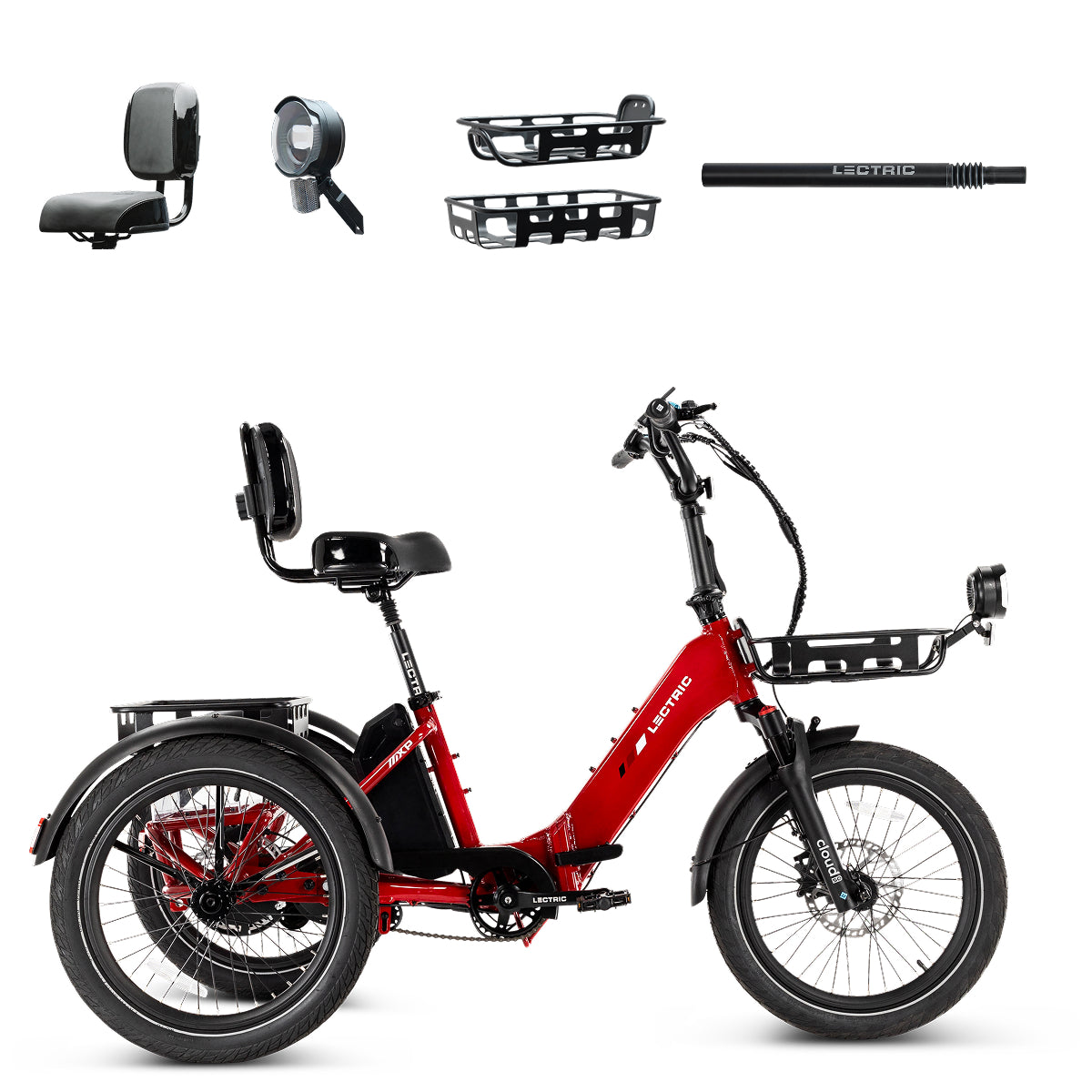 Lectric XP Trike2 750 Phoenix Red + FREE Cargo Package, Support Seat, Elite Headlight, Suspension