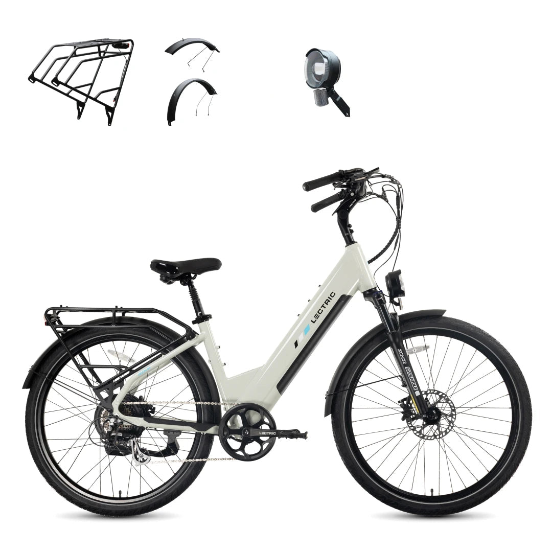 Lectric XPress2 Stratus White Cruiser + FREE Rear Rack, Fenders, Elite Headlight ($247 Value)