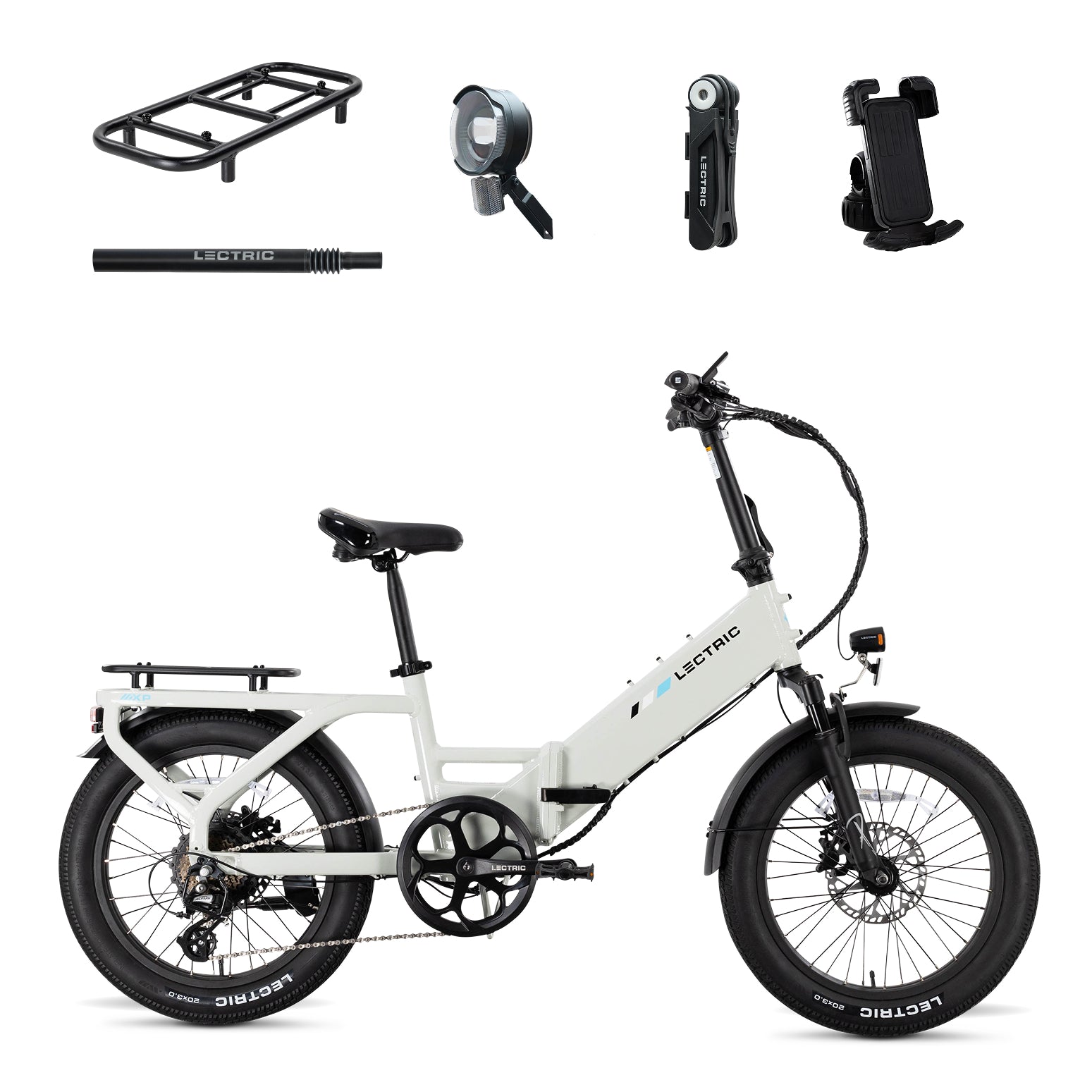 Lectric XP4 750 Step-Thru Stratus White + FREE LevelUp Rack, Bike Lock, Phone Mount, Elite Headlig