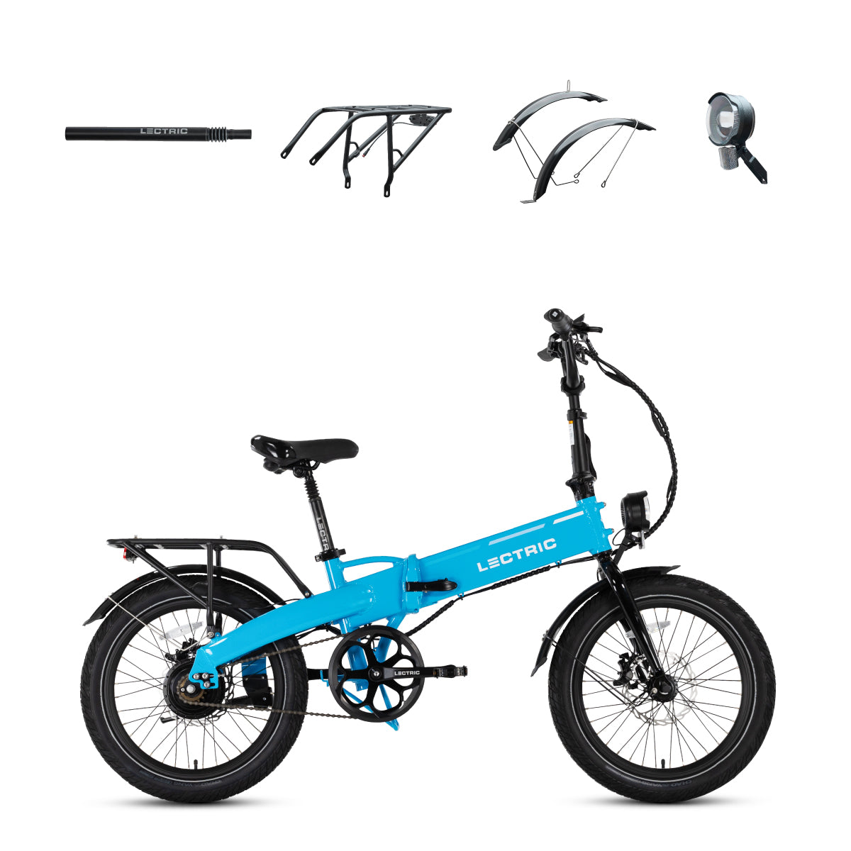 XP Lite2 Lectric Blue Long-Range + FREE Rear Rack, Fenders, Elite Headlight, Suspension Se