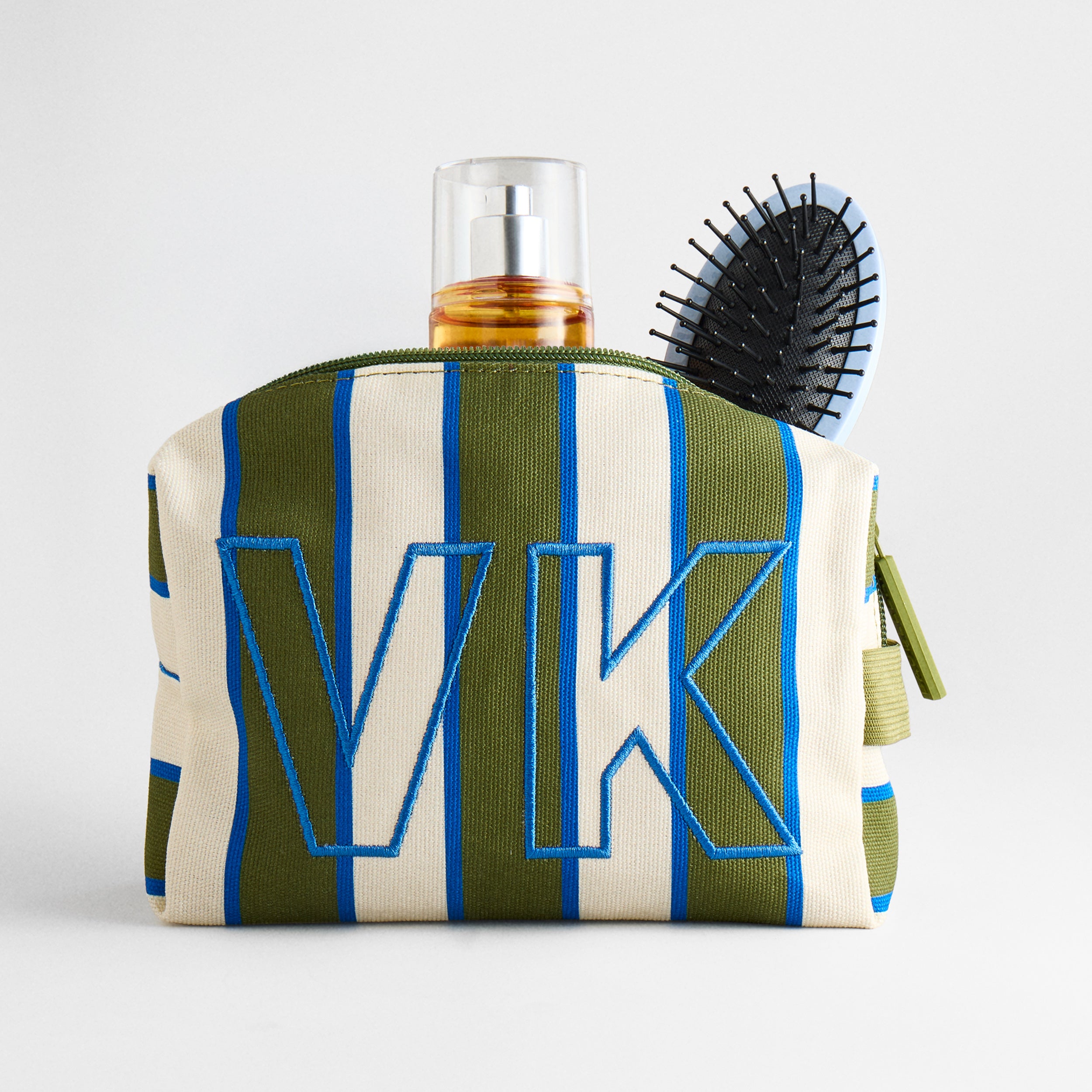 BaubleBar Striped Take It Away Custom Storage Pouch - Forest