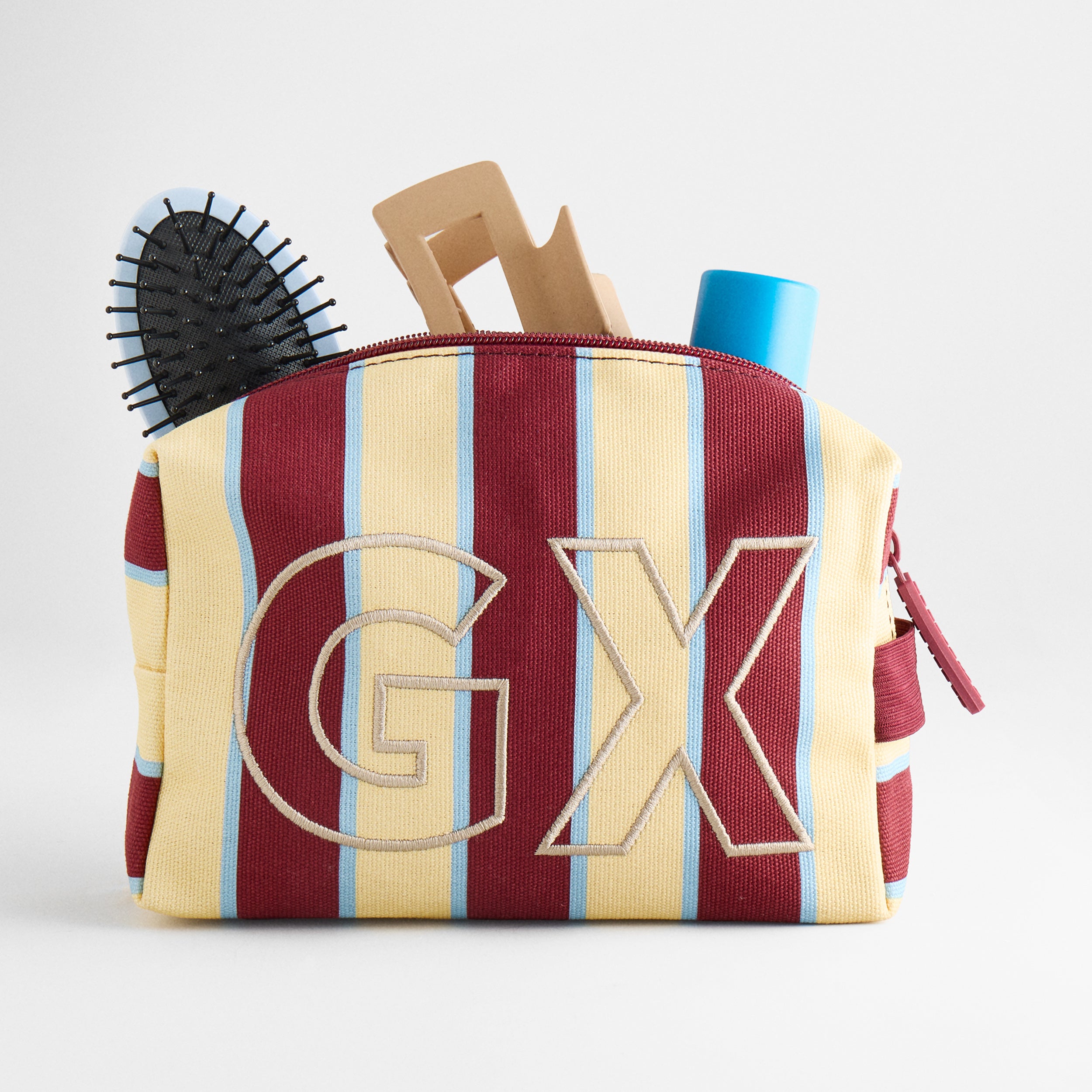 BaubleBar Striped Take It Away Custom Storage Pouch - Merlot