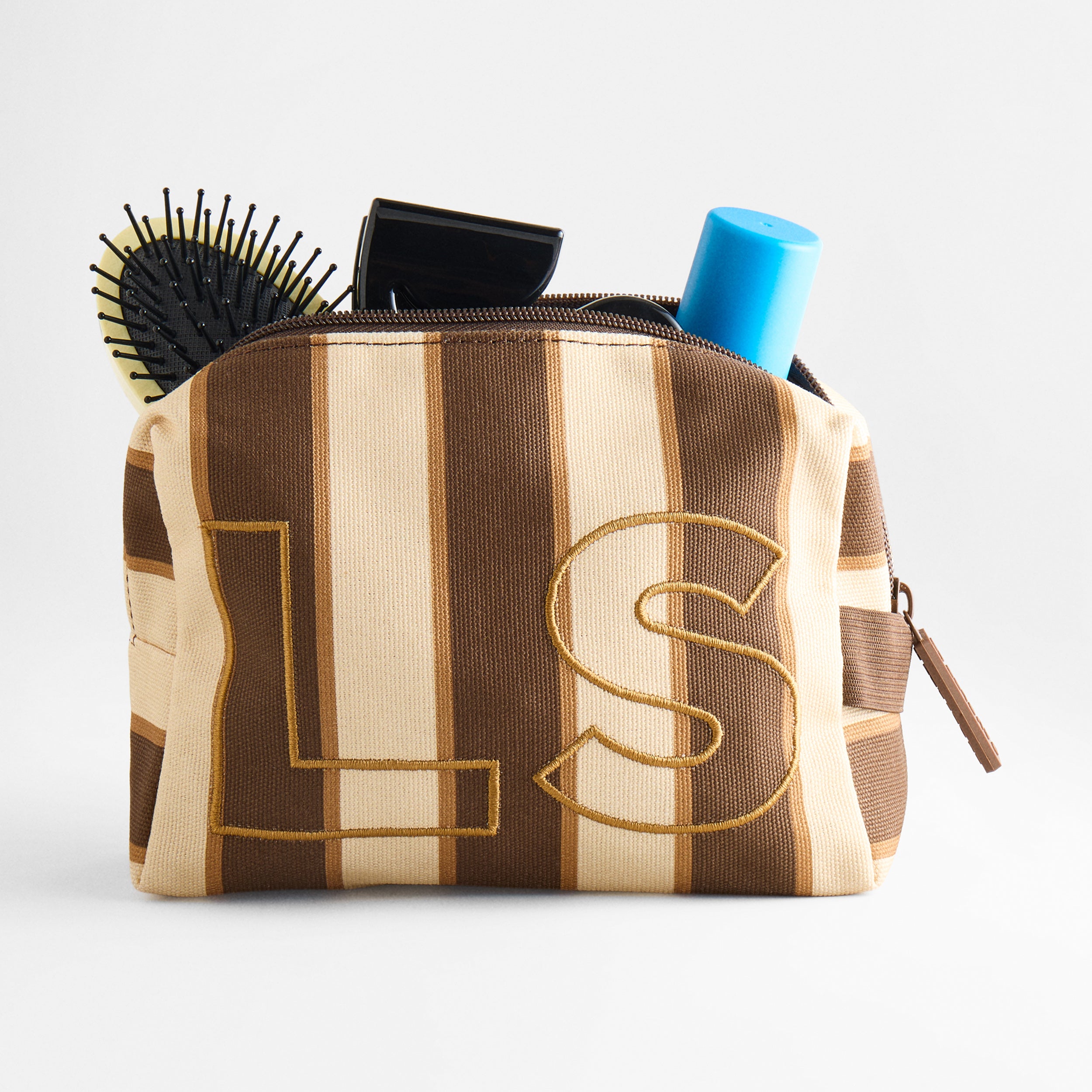 BaubleBar Striped Take It Away Custom Storage Pouch - Mocha