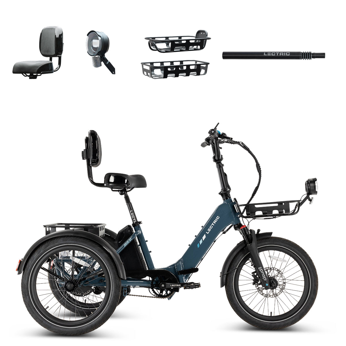 Lectric XP Trike2 750 Dusk Blue + FREE Cargo Package, Support Seat, Elite Headlight, Suspension Se