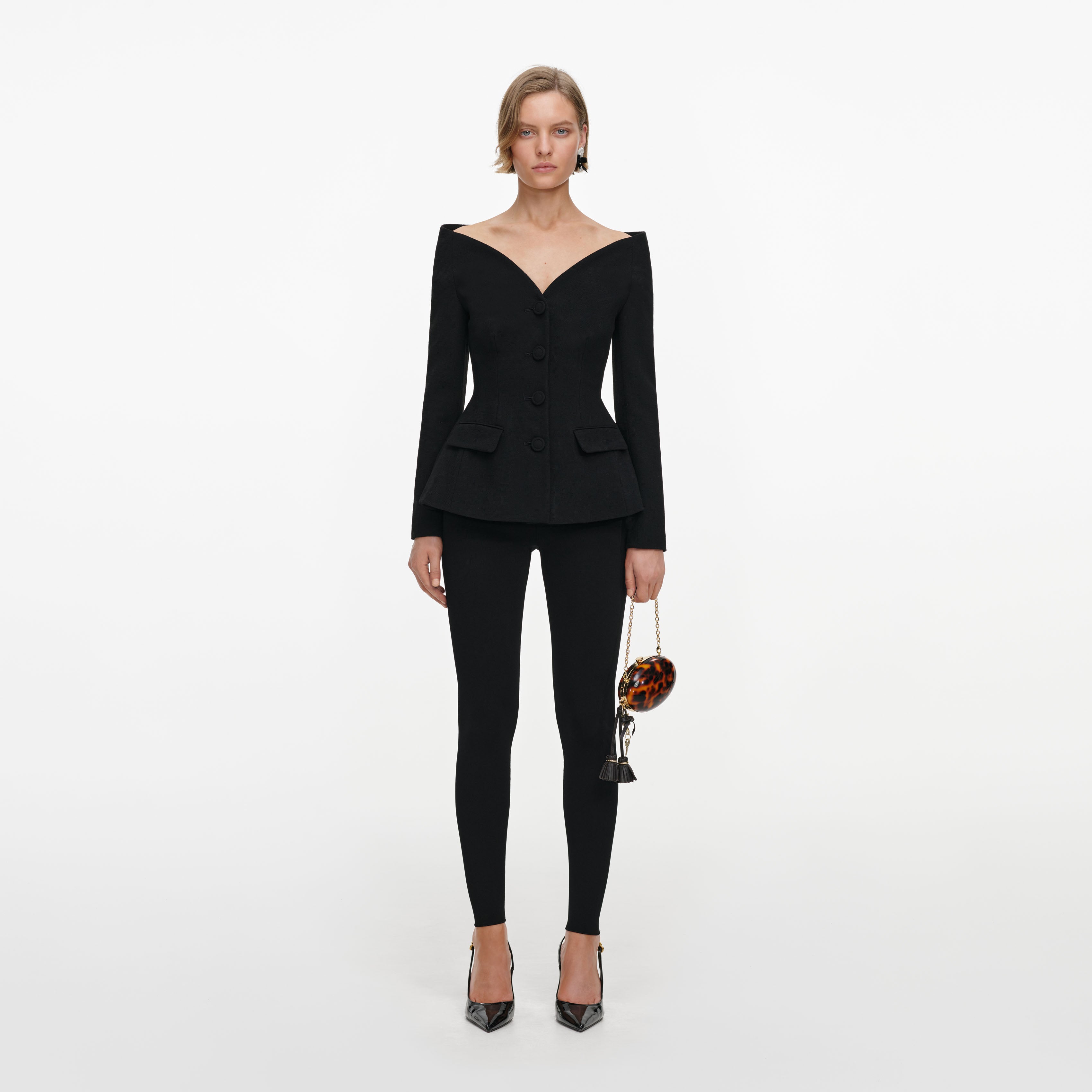 Self Portrait Black Wool Crepe Jacket